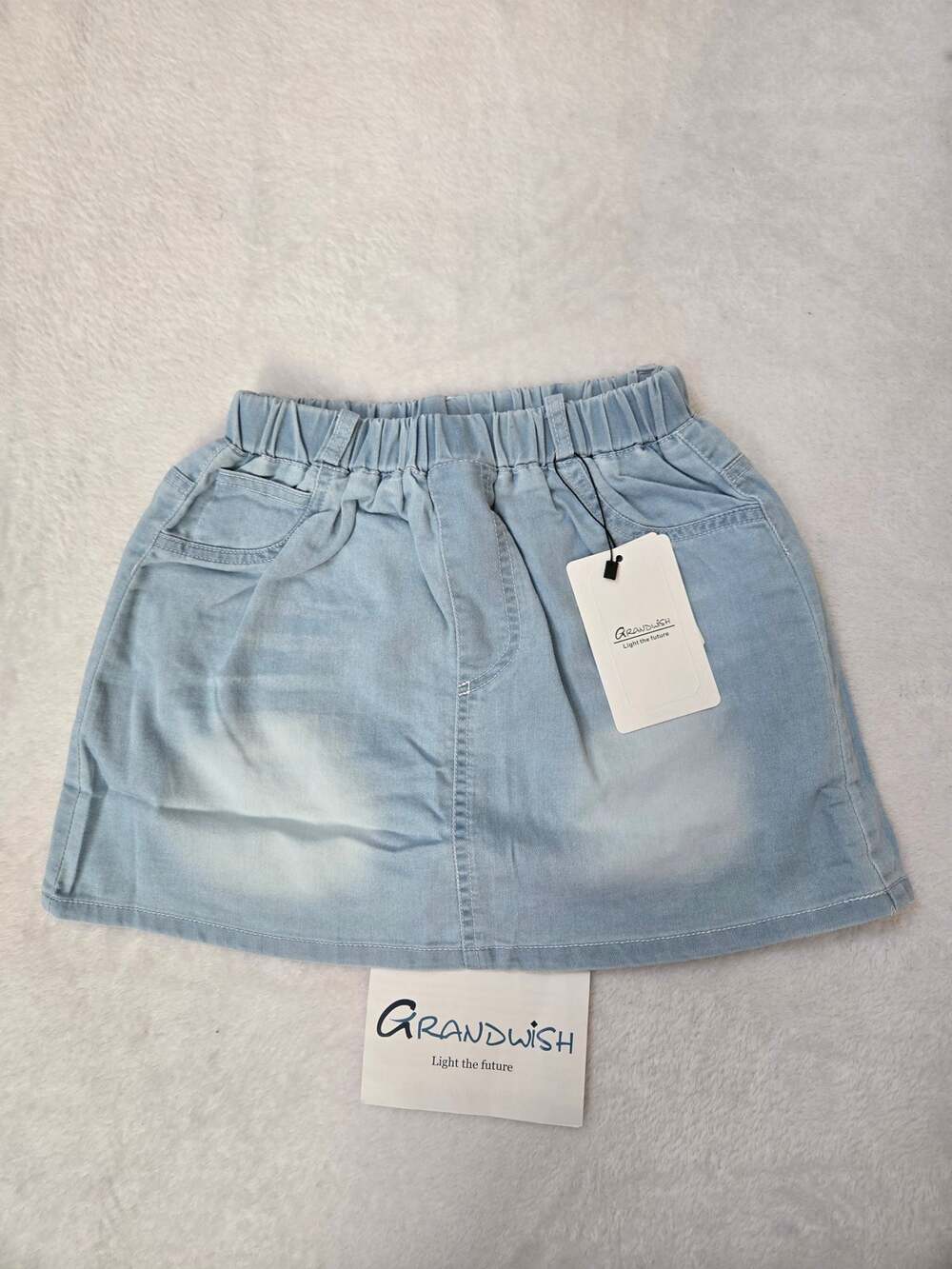 Grandwish Girls Denim Skort Size 8 Light Wash Blue Elastic Waist New With Tags